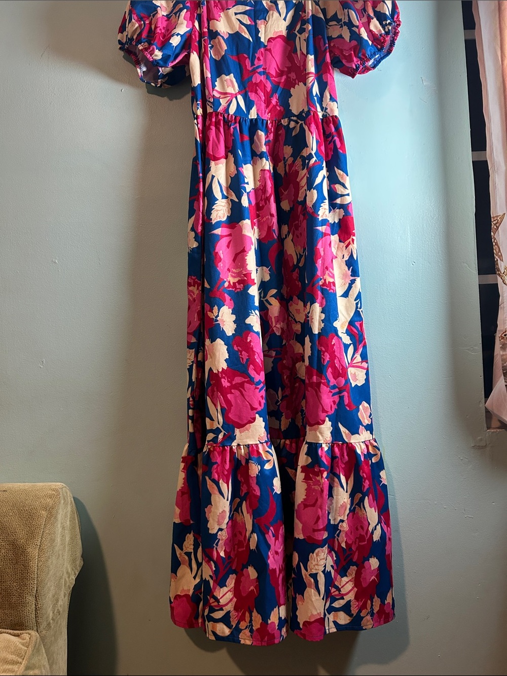Vibrant Floral Maxi Dress in Navy, Hot Pink & Cream